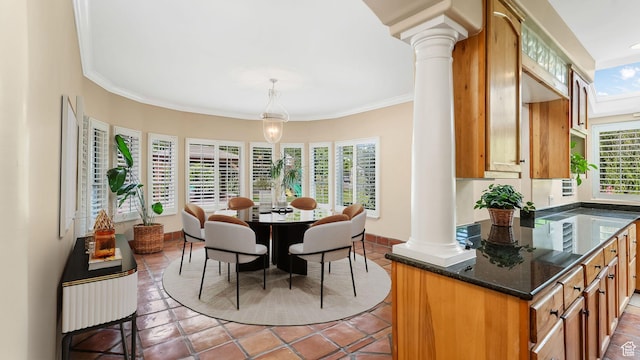 3175 N 140 W, Provo, UT 84604 - dining area featuring decorative columns, ornamental molding, and light tile patterned flooring
