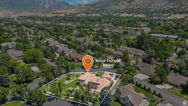 3175 N 140 W, Provo, UT 84604 - aerial perspective of suburban area with property parcel outlined and mountains