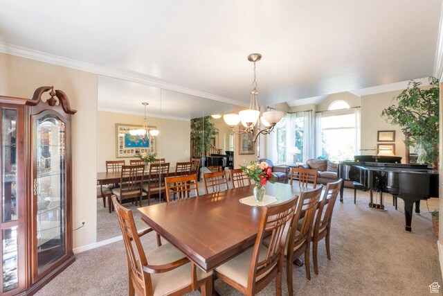 1028 E 140 N, Lindon, UT 84042 - dining area with a chandelier, light colored carpet, and crown molding