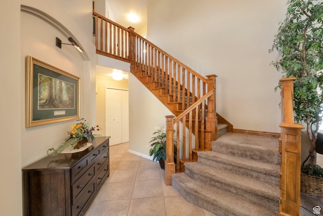 1028 E 140 N, Lindon, UT 84042 - staircase with a towering ceiling and tile patterned flooring