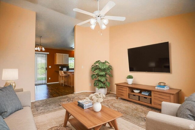 562 S 400 E, Ivins, UT 84738 - living area with ceiling fan, a chandelier, and wood finished floors