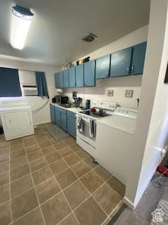 856 N 600 E, Lehi, UT 84043 - kitchen featuring blue cabinets, white electric stove, and light countertops