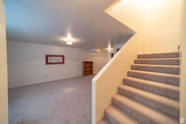 1416 W Valley View Dr, Wellington, UT 84542 - stairway with a textured ceiling and carpet floors