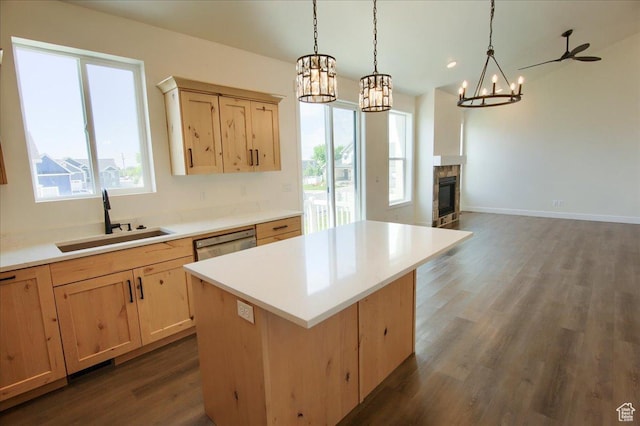 4181 W 1725 S, West Haven, UT 84401 - kitchen featuring a chandelier, light brown cabinetry, and healthy amount of natural light