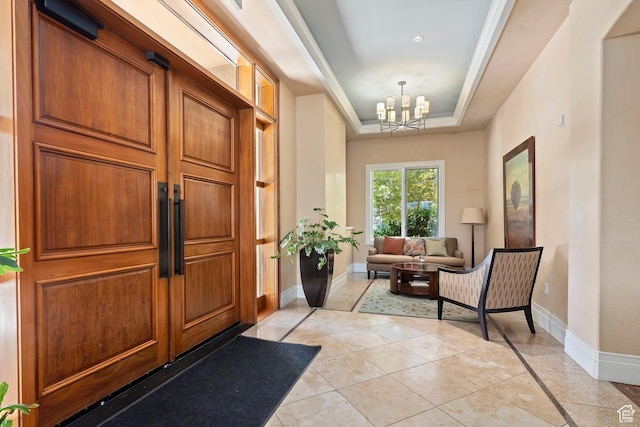 1706 E Murray Holladay Rd S Unit 204, Holladay, UT 84117 - entrance foyer with a raised ceiling, a chandelier, and light tile patterned flooring