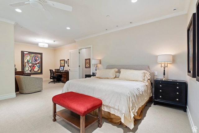 1706 E Murray Holladay Rd S Unit 204, Holladay, UT 84117 - bedroom with light colored carpet, a desk, ornamental molding, and recessed lighting