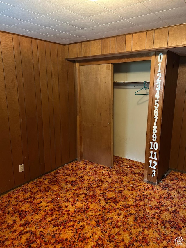 2784 W 2890 S, West Valley City, UT 84119 - unfurnished bedroom featuring wood walls, carpet flooring, and a closet