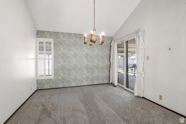 771 E 17th Ave, Salt Lake City, UT 84103 - empty room with vaulted ceiling, a chandelier, and carpet