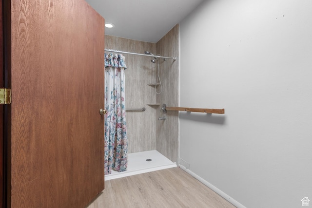 771 E 17th Ave, Salt Lake City, UT 84103 - full bath featuring a shower stall, wood finished floors, and recessed lighting