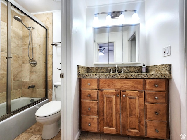 5423 S Tonalea Dr, Murray, UT 84107 - bathroom featuring combined bath / shower with glass door, vanity, and a ceiling fan