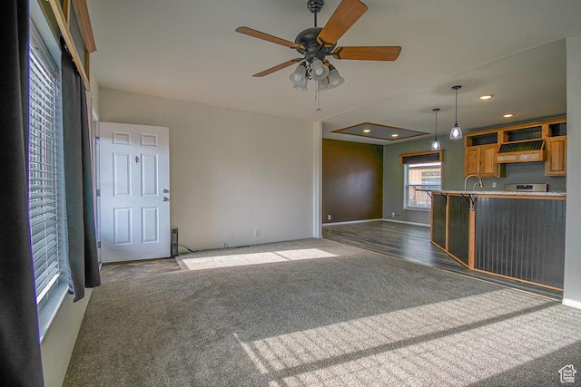 305 S Sheridan St, Stockton, UT 84071 - unfurnished living room with ceiling fan, carpet floors, and recessed lighting