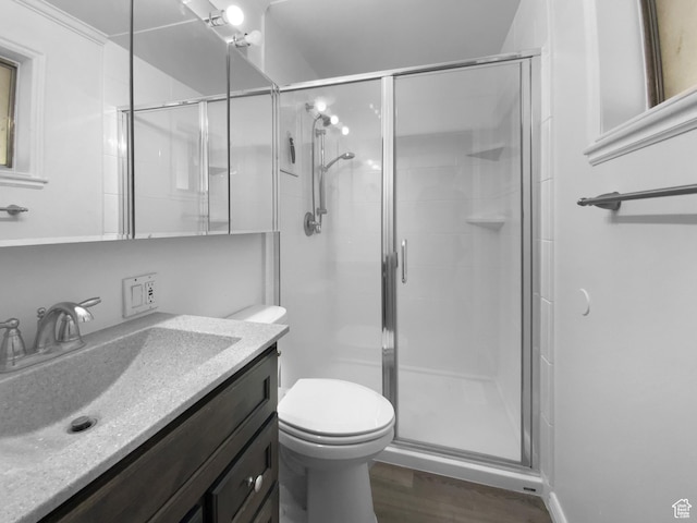 1175 N 1100 W, West Bountiful, UT 84087 - bathroom with vanity, a stall shower, and wood finished floors