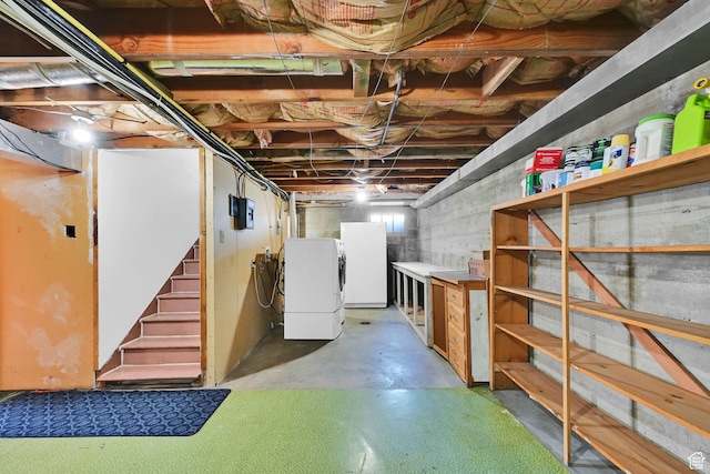 506 N 100 E, Brigham City, UT 84302 - unfinished basement with freestanding refrigerator, stairway, independent washer and dryer, and refrigerator