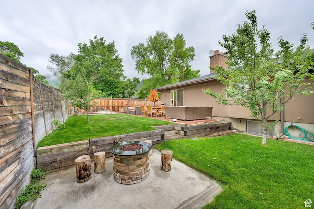 2345 E High Mountain Dr, Sandy, UT 84092 - fenced backyard with an outdoor fire pit and a patio