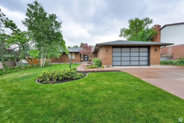 2345 E High Mountain Dr, Sandy, UT 84092 - view of front of home with driveway, brick siding, a garage, and a front yard