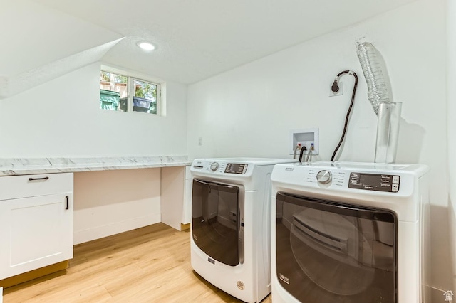 180 E Ross Dr, Clearfield, UT 84015 - washroom with cabinet space, light wood-style flooring, washing machine and dryer, recessed lighting, and a desk