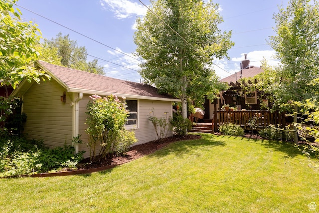 1021 E 800 S, Salt Lake City, UT 84102 - view of green lawn with a wooden deck and an outdoor structure
