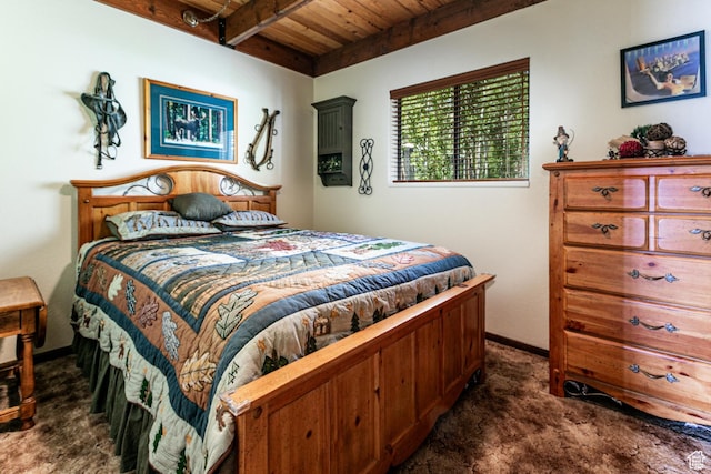 1922 N Corral Rd Unit 10, Scofield, UT 84526 - bedroom featuring dark colored carpet and a wood ceiling with exposed beams
