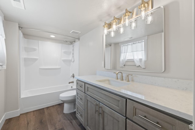 6959 S Adventure Way, West Jordan, UT 84081 - full bathroom featuring vanity, wood finished floors, shower / tub combination, and recessed lighting