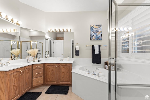 11863 S Cottage Side Way, Draper, UT 84020 - full bath featuring a garden tub, double vanity, a stall shower, and tile patterned flooring