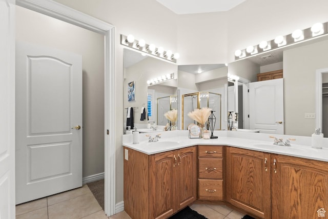 11863 S Cottage Side Way, Draper, UT 84020 - full bathroom with tile patterned floors, double vanity, and a shower stall
