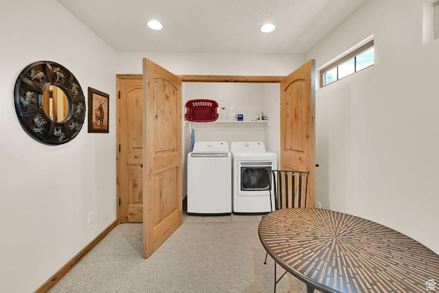 5176 E Fairview Loop Unit C505, Eden, UT 84310 - laundry area featuring washing machine and clothes dryer, light carpet, and recessed lighting