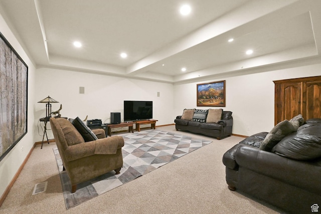5176 E Fairview Loop Unit C505, Eden, UT 84310 - living area featuring a tray ceiling, light carpet, and recessed lighting