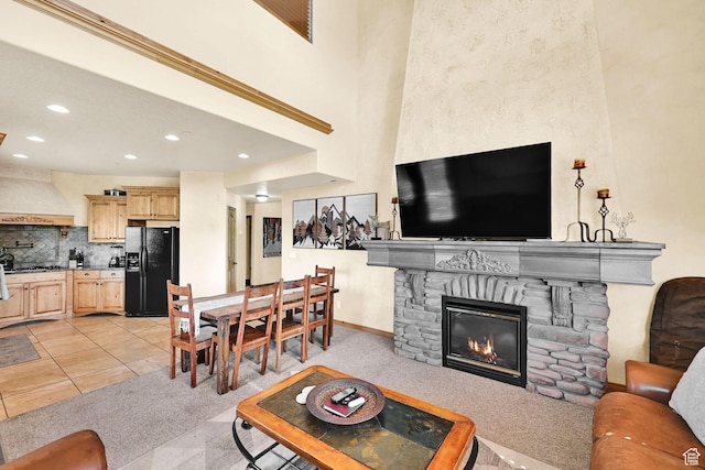 5176 E Fairview Loop Unit C505, Eden, UT 84310 - living area featuring a fireplace, recessed lighting, and light tile patterned floors