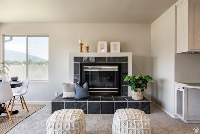 8097 S 535 E, Sandy, UT 84070 - living area featuring carpet, a fireplace, and healthy amount of natural light