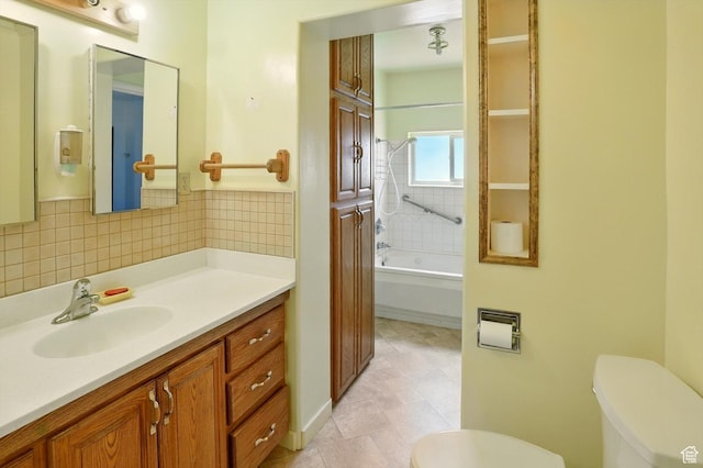 1743 N 250 W, Sunset, UT 84015 - full bath with vanity, tile patterned floors, bathtub / shower combination, and tasteful backsplash