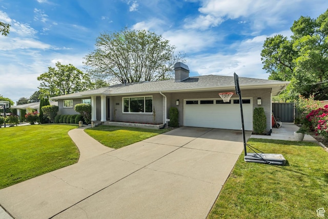 2241 E Melodie Ann Way, Holladay, UT 84124 - single story home with brick siding, an attached garage, a chimney, concrete driveway, and roof with shingles