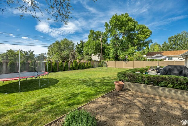 2241 E Melodie Ann Way, Holladay, UT 84124 - fenced backyard with a trampoline and a patio area