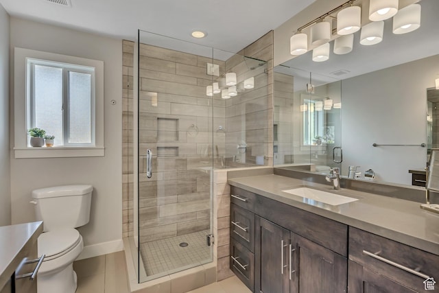 2241 E Melodie Ann Way, Holladay, UT 84124 - full bathroom with vanity, a shower stall, tile patterned flooring, and recessed lighting