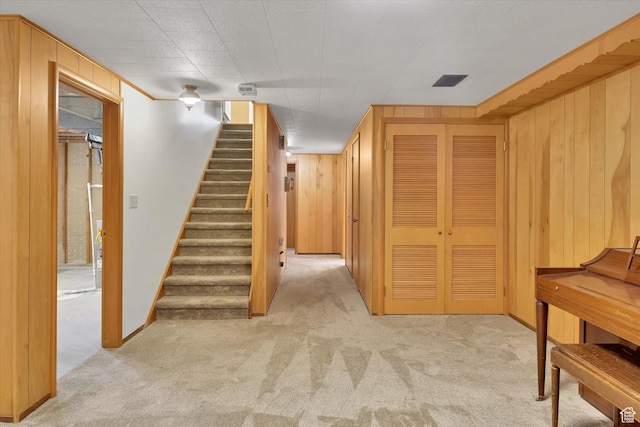 871 N 400 E, Logan, UT 84321 - staircase featuring carpet floors and wooden walls