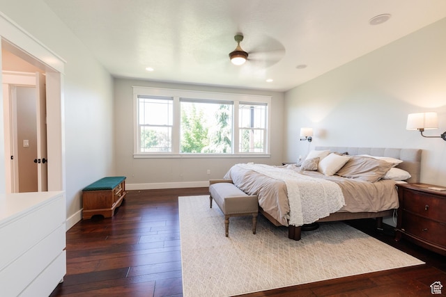 981 E Pebble Creek Rd, Smithfield, UT 84335 - bedroom with dark wood-style flooring, ceiling fan, and recessed lighting