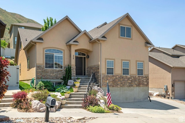 258 E Red Leaf Dr, Draper, UT 84020 - view of front facade with stone siding and stucco siding