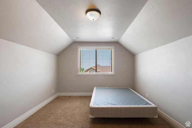 258 E Red Leaf Dr, Draper, UT 84020 - unfurnished bedroom with carpet flooring, vaulted ceiling, and a textured ceiling
