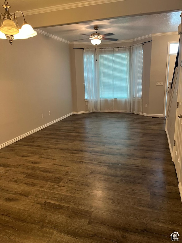 1268 W 320 N, Provo, UT 84601 - empty room featuring a ceiling fan, dark wood finished floors, and crown molding