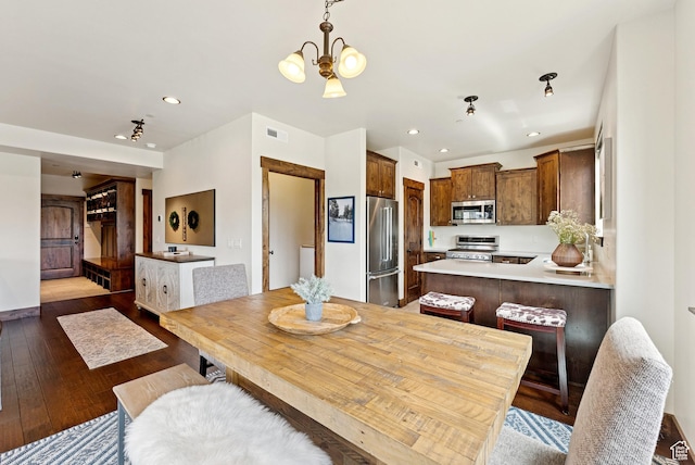14275 N Buck Horn Trl Unit 41-F, Kamas, UT 84036 - dining area with hardwood / wood-style flooring, a chandelier, and recessed lighting