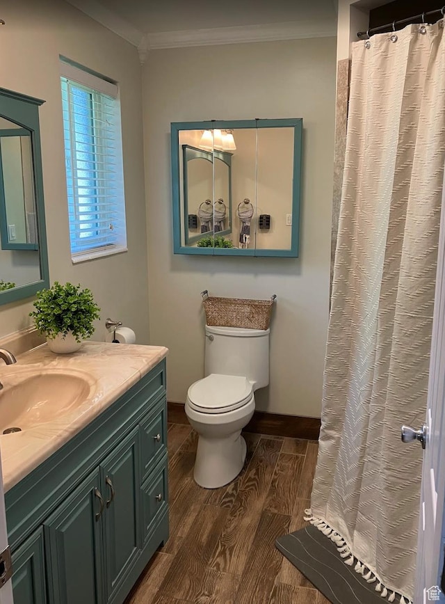 12900 S 2200 W, Riverton, UT 84065 - full bath featuring vanity, crown molding, wood finished floors, and curtained shower