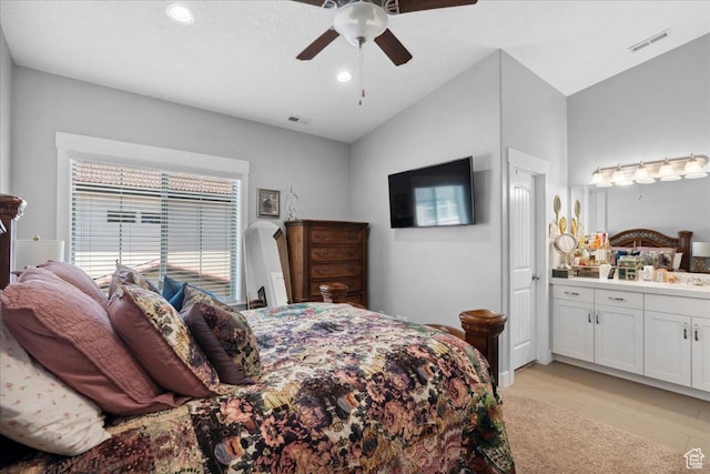 5538 N Turin Ln, Highland, UT 84003 - bedroom with recessed lighting, ensuite bath, and ceiling fan