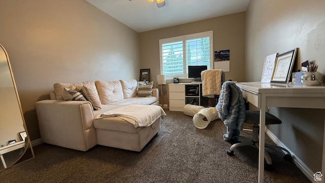 1205 E Privet Dr S Unit 101, Cottonwood Heights, UT 84121 - home office with dark carpet and ceiling fan