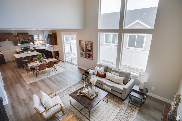 5001 W Anegada Ln S, Herriman, UT 84096 - living area with wood finished floors and a towering ceiling