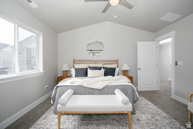 5001 W Anegada Ln S, Herriman, UT 84096 - bedroom featuring carpet floors, vaulted ceiling, and a ceiling fan