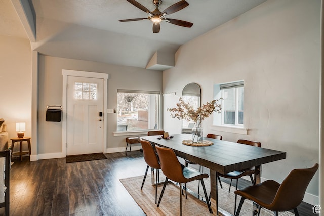 768 E 800 S, Salt Lake City, UT 84102 - dining room featuring a ceiling fan, dark wood finished floors, and lofted ceiling