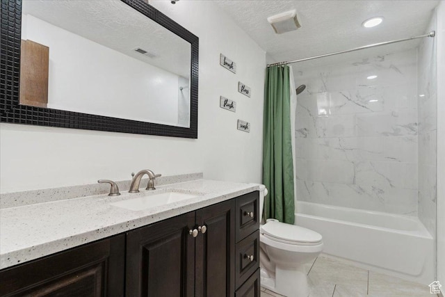 1260 E 2925 N, North Ogden, UT 84414 - bathroom with shower / tub combo, vanity, tile patterned floors, a textured ceiling, and recessed lighting