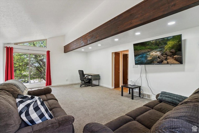 1260 E 2925 N, North Ogden, UT 84414 - carpeted living area featuring lofted ceiling, recessed lighting, and a desk