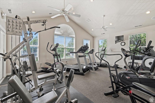3304 S Hunter Villa Ln Unit D, West Valley City, UT 84128 - workout area with a ceiling fan, lofted ceiling, and recessed lighting
