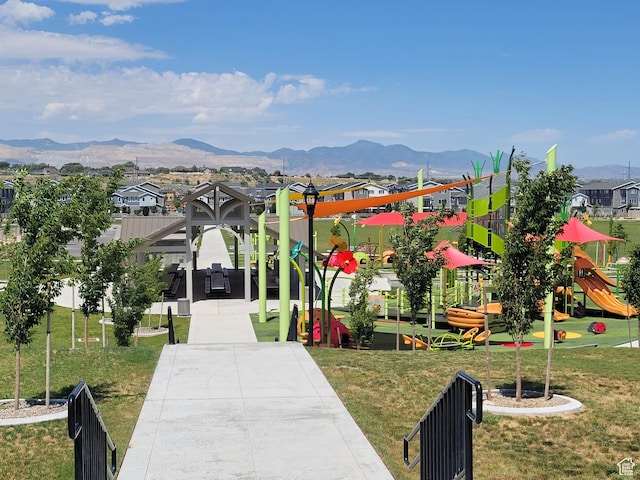 15040 S Wild Horse Way, Bluffdale, UT 84065 - surrounding community with a playground, a lawn, a mountain view, and a residential view