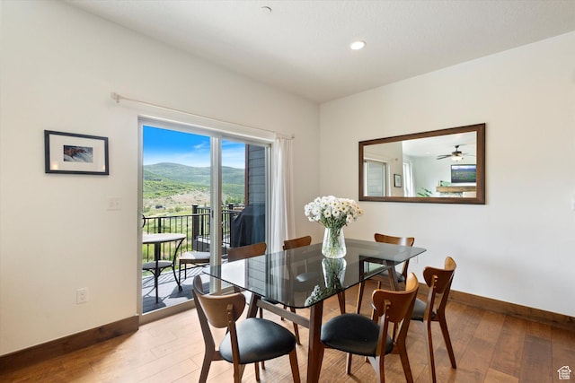 1076 W Abigail Dr, Kamas, UT 84036 - dining space with hardwood / wood-style floors, recessed lighting, and a mountain view
